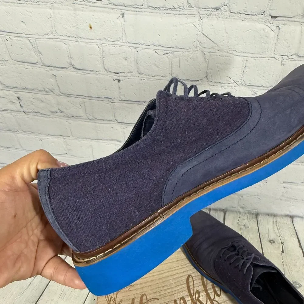 Cole Haan Navy Canvas & Suede Oxfords with Bright Blue Soles